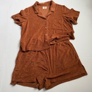Marine Layer Terry Cloth Lounge Set Button Top Shorts Rust XL
